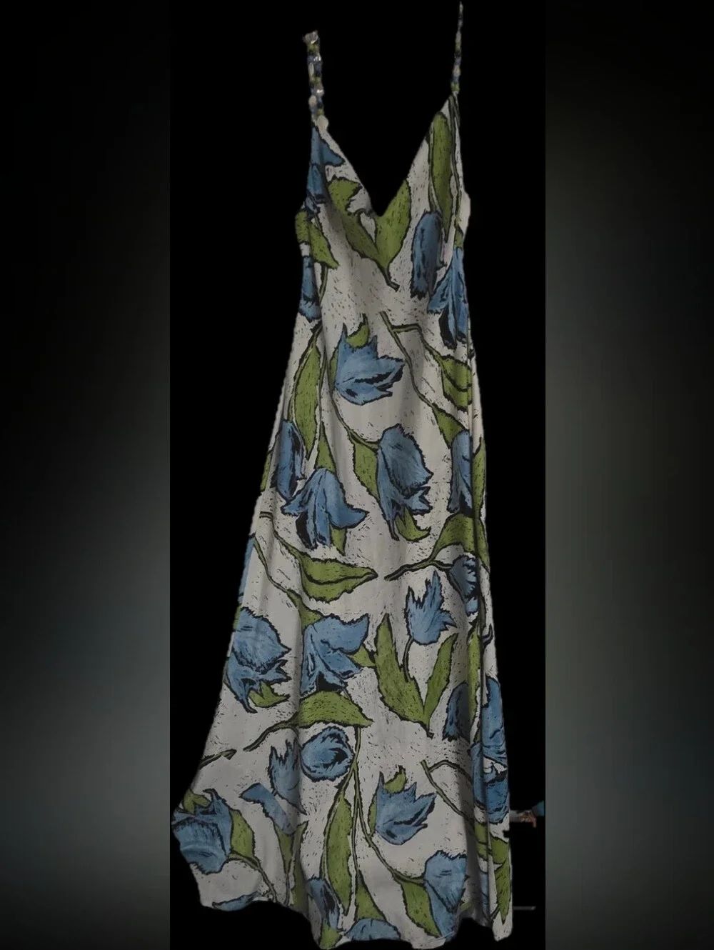 Topshop White Maxi Dress with Blue Floral & Green Leaves. EUR 44, US 12